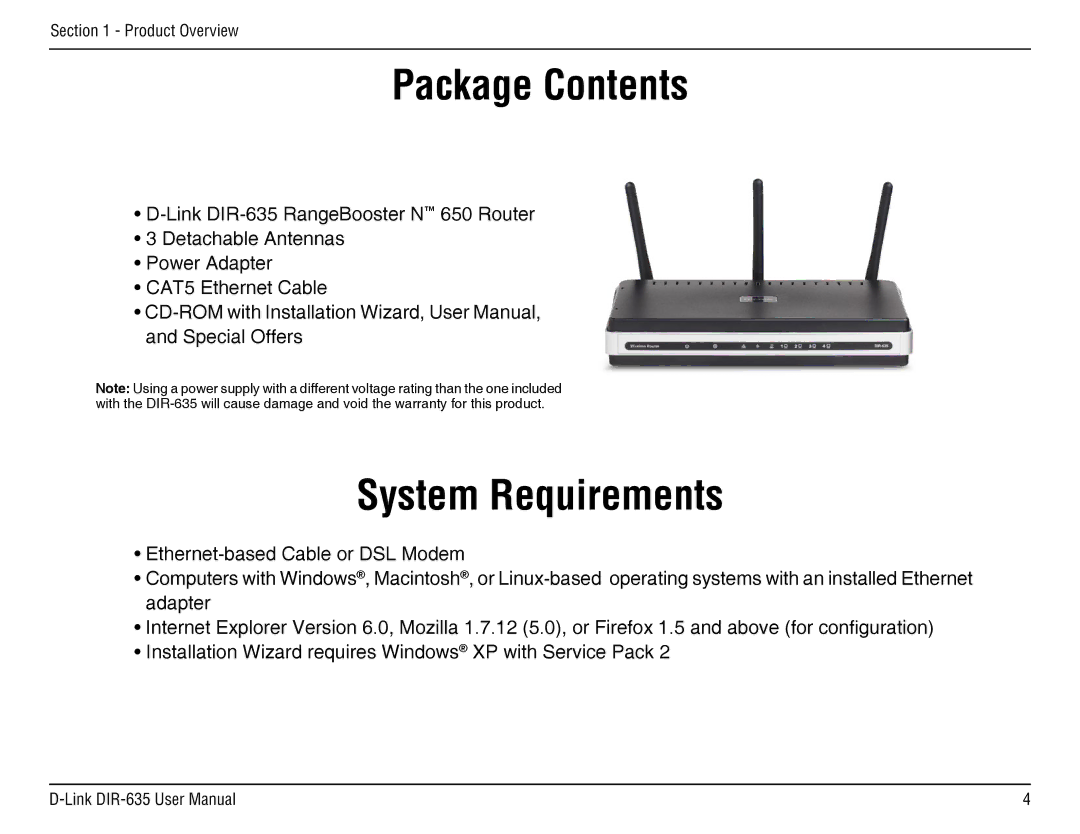 D-Link DIR-635 manual ProductPackageOverviewContents 