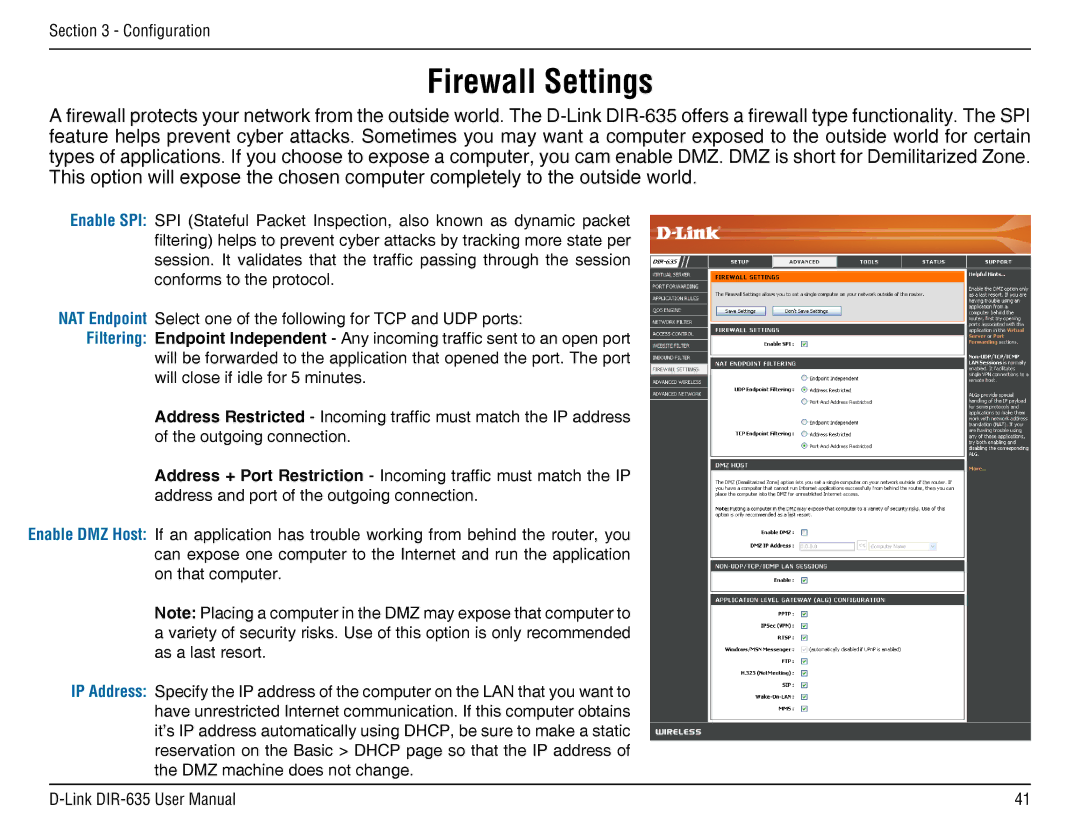 D-Link DIR-635 manual Firewall Settings 