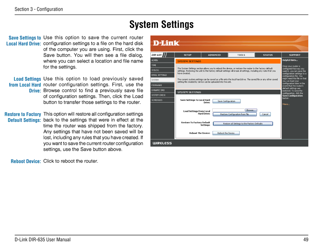 D-Link DIR-635 manual System Settings 