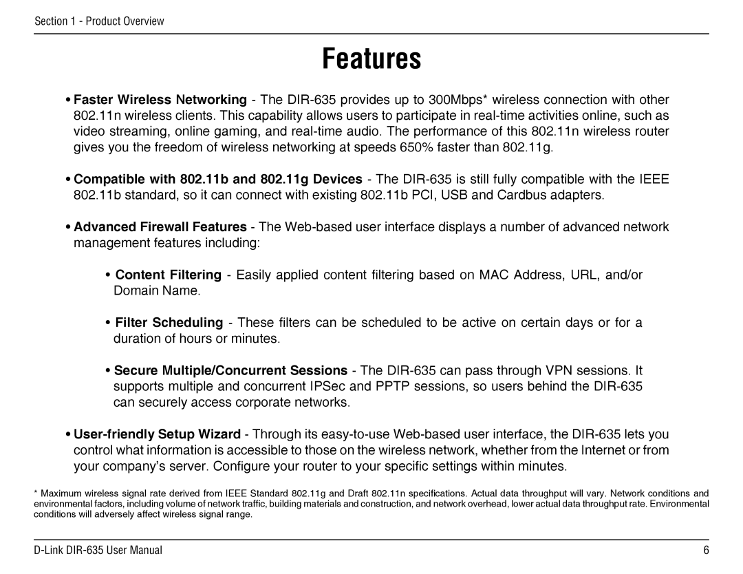 D-Link DIR-635 manual Features 