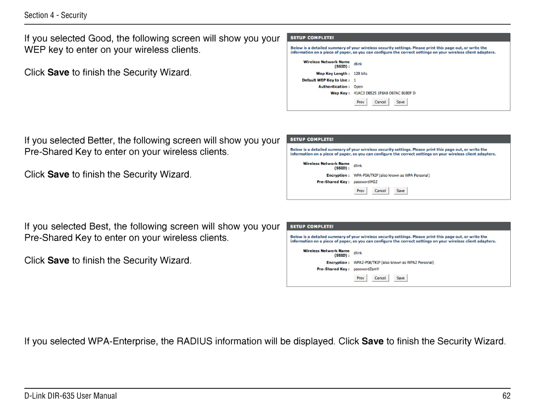 D-Link DIR-635 manual Security 