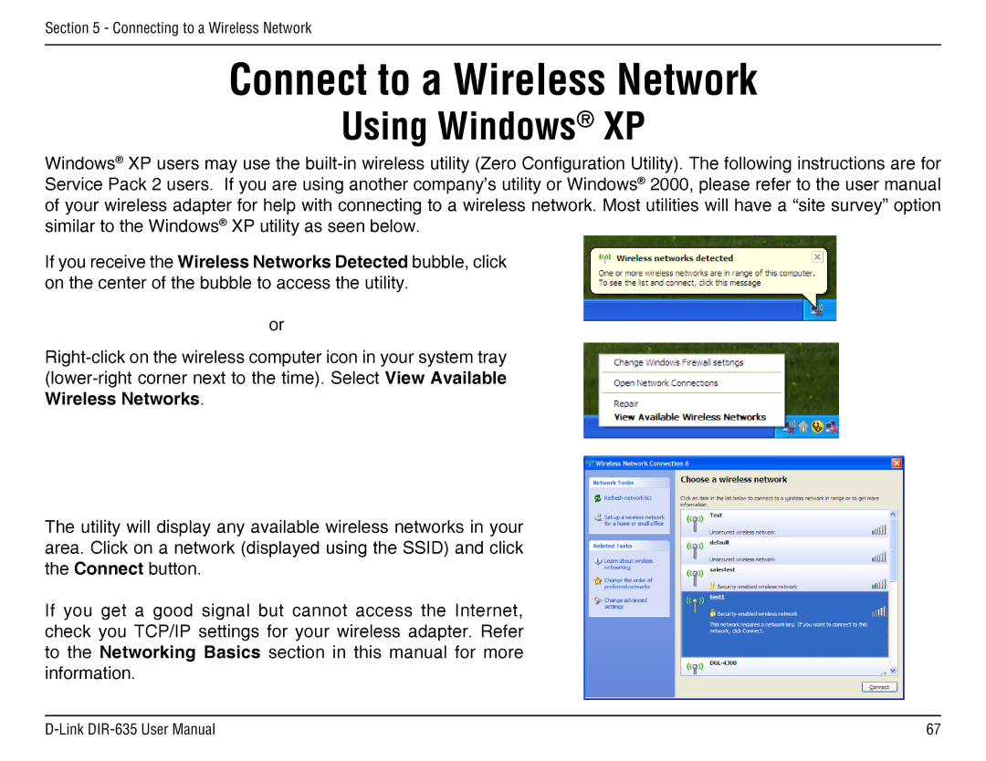 D-Link DIR-635 manual Connect to a Wireless Network, Using Windows XP 