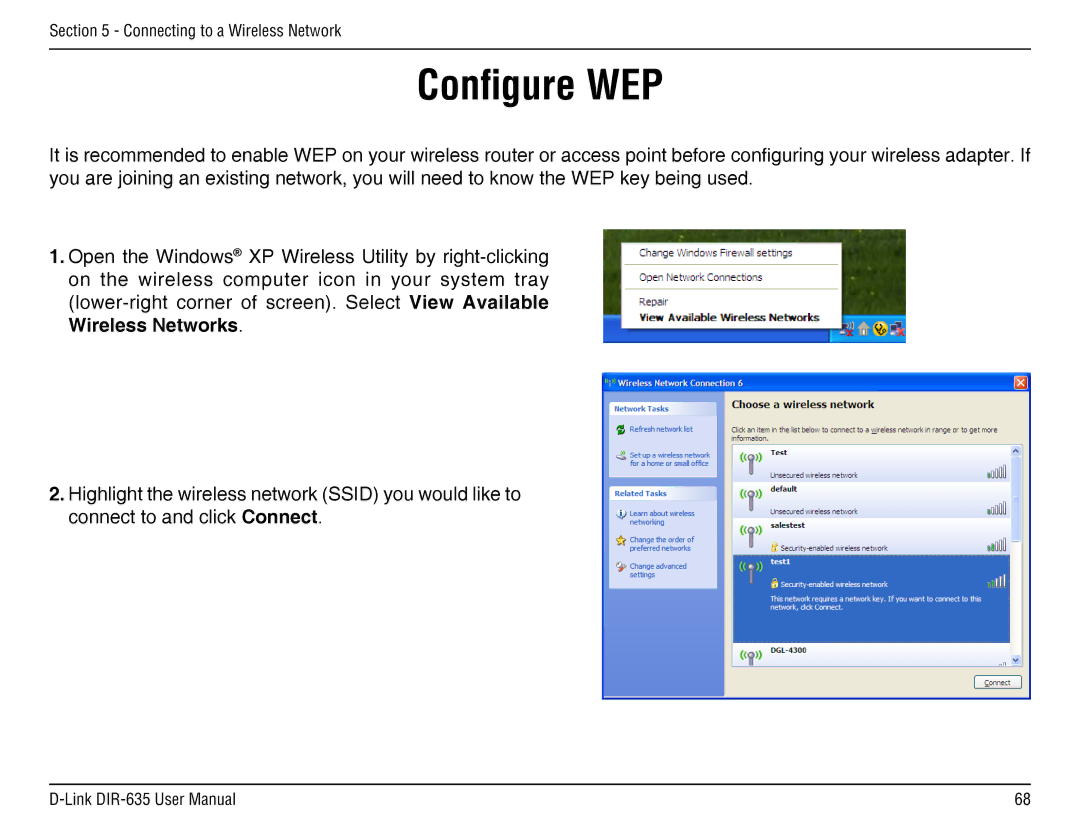 D-Link DIR-635 manual Configure WEP 