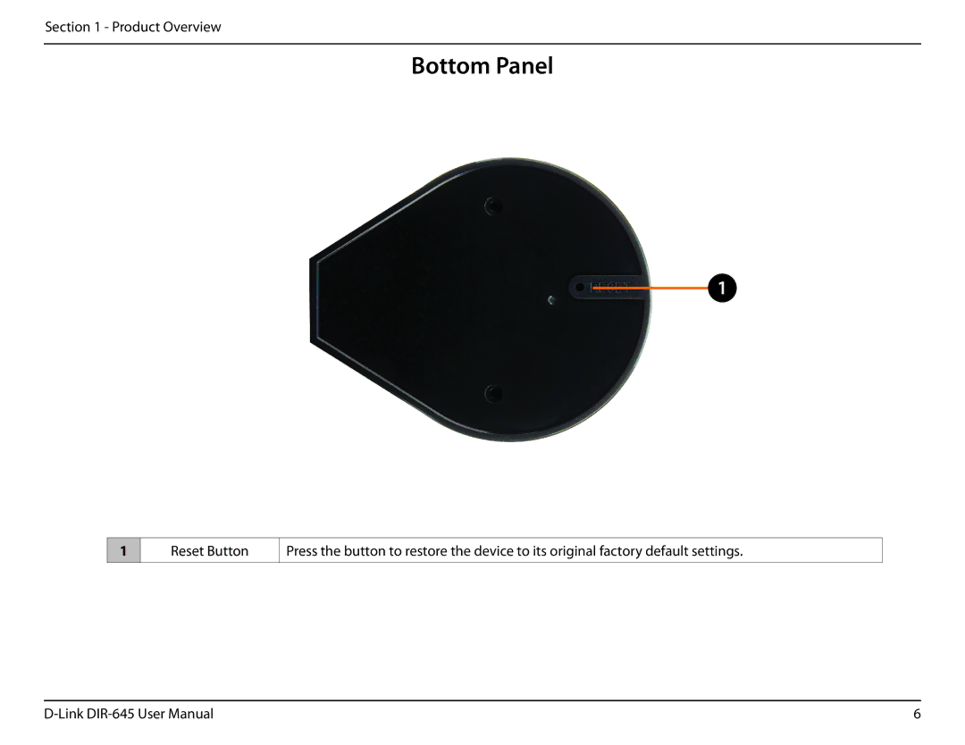 D-Link DIR-645 manual Bottom Panel 