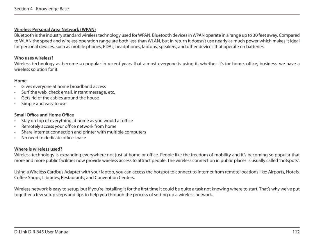 D-Link DIR-645 manual Wireless Personal Area Network Wpan, Who uses wireless?, Small Office and Home Office 