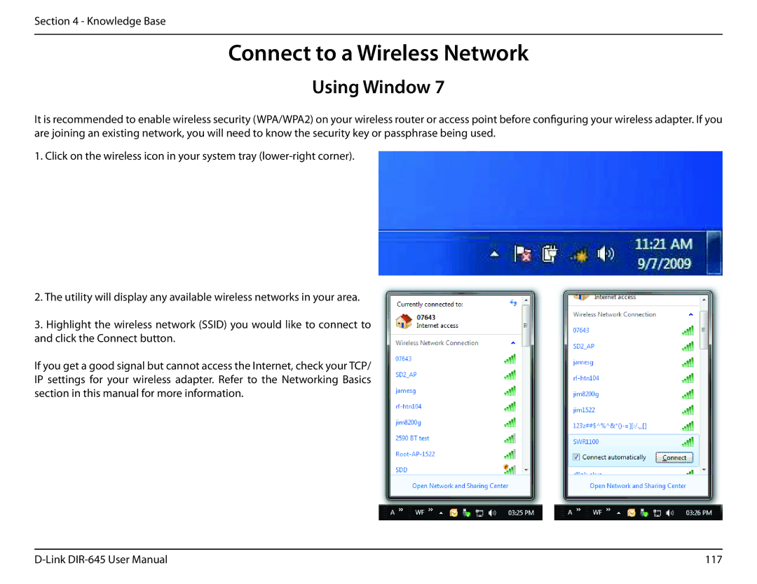 D-Link DIR-645 manual Connect to a Wireless Network, Using Window 