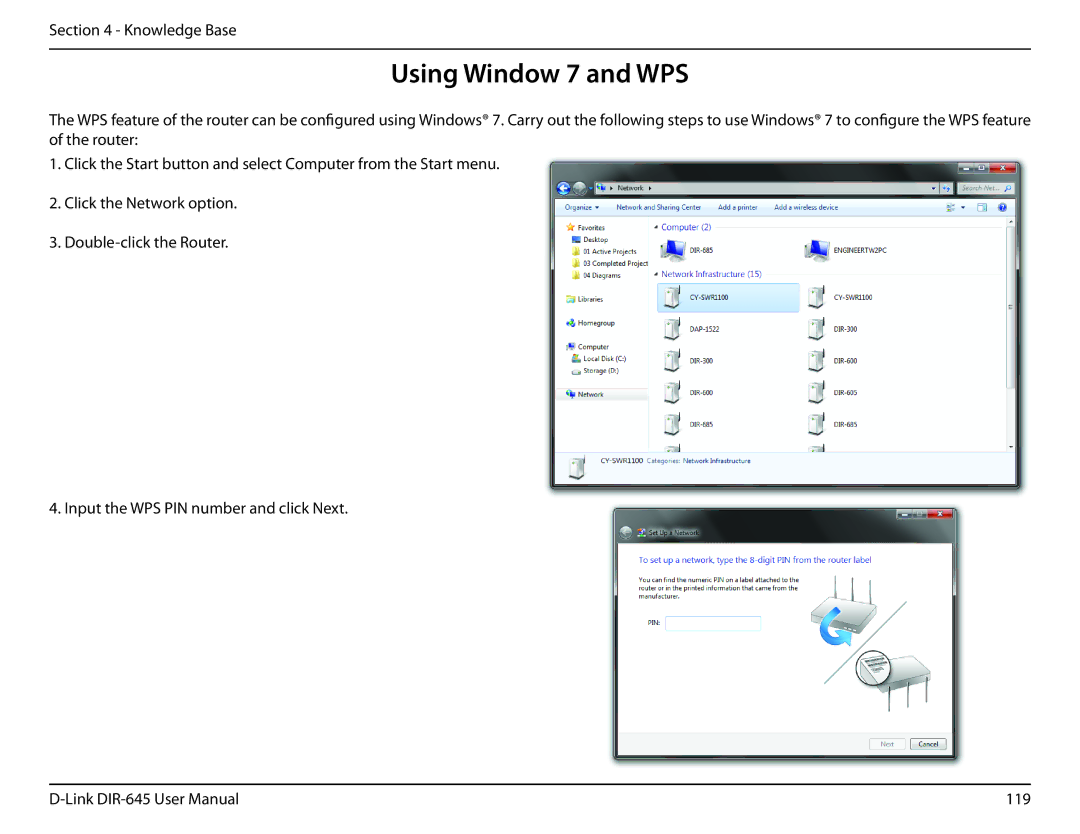 D-Link DIR-645 manual Using Window 7 and WPS 