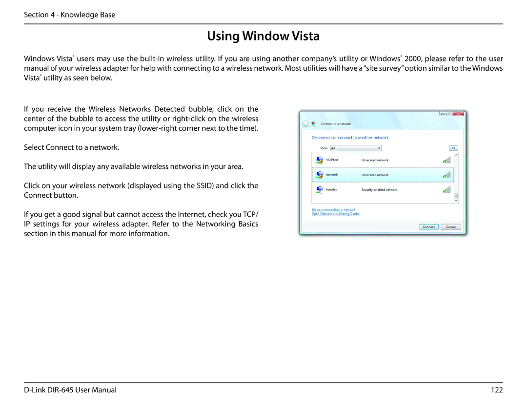 D-Link DIR-645 manual Using Window Vista 