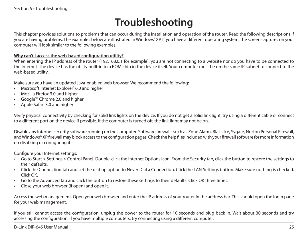 D-Link DIR-645 manual Troubleshooting, Why can’t I access the web-based configuration utility? 