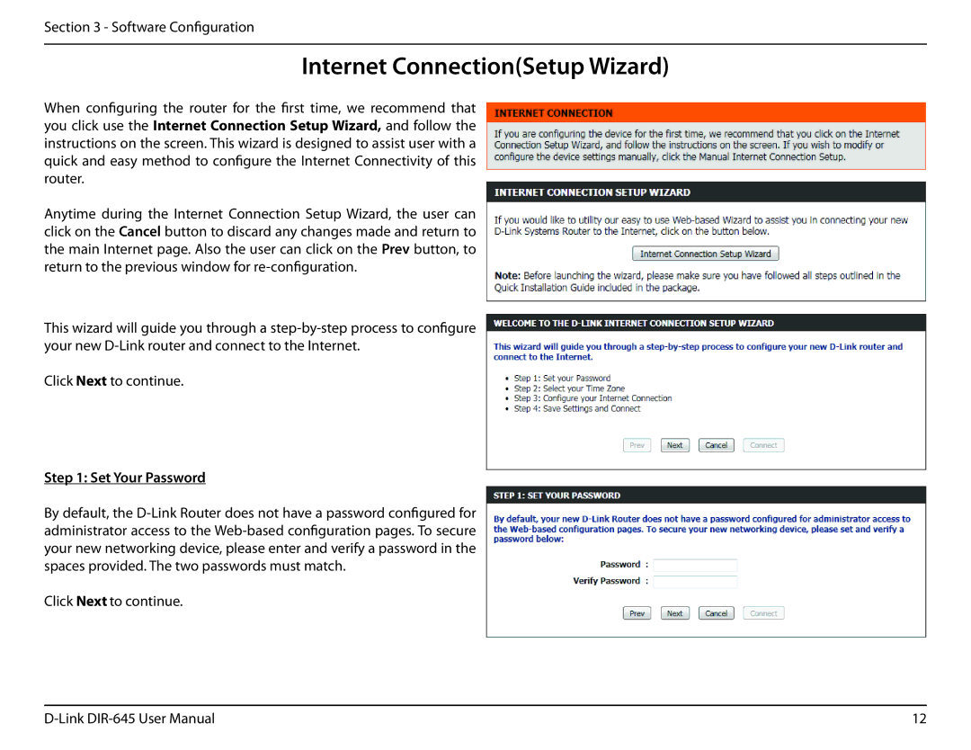 D-Link DIR-645 manual Internet ConnectionSetup Wizard, Set Your Password 