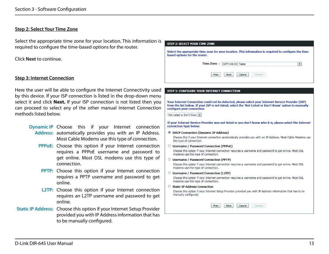 D-Link DIR-645 manual Select Your Time Zone, Internet Connection 