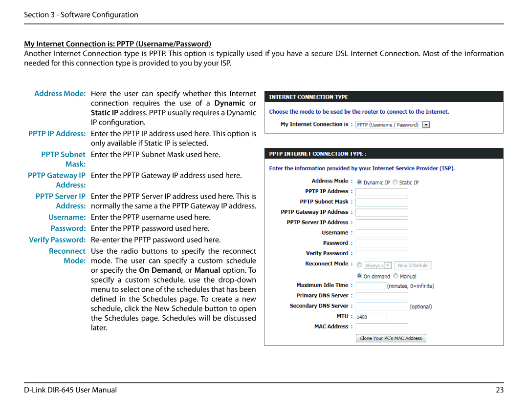 D-Link DIR-645 manual My Internet Connection is Pptp Username/Password, Mask 