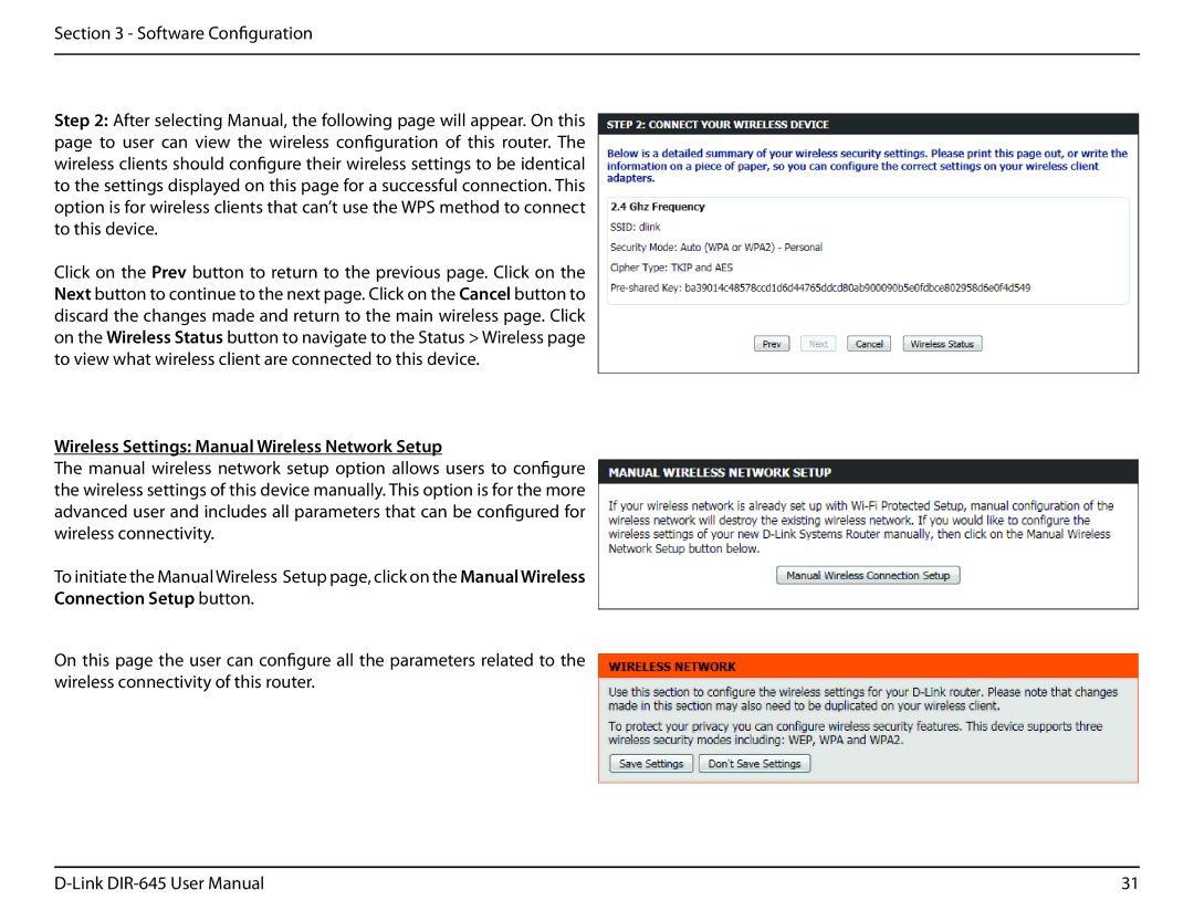 D-Link DIR-645 manual Wireless Settings Manual Wireless Network Setup 