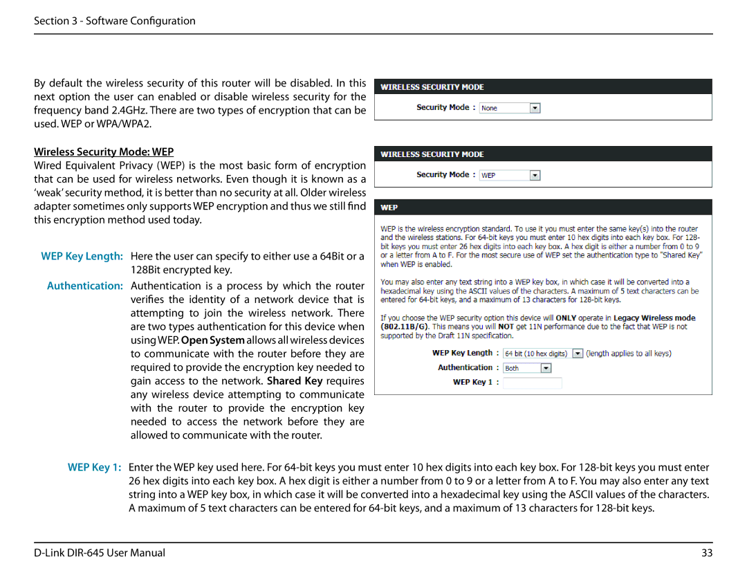 D-Link DIR-645 manual Wireless Security Mode WEP 