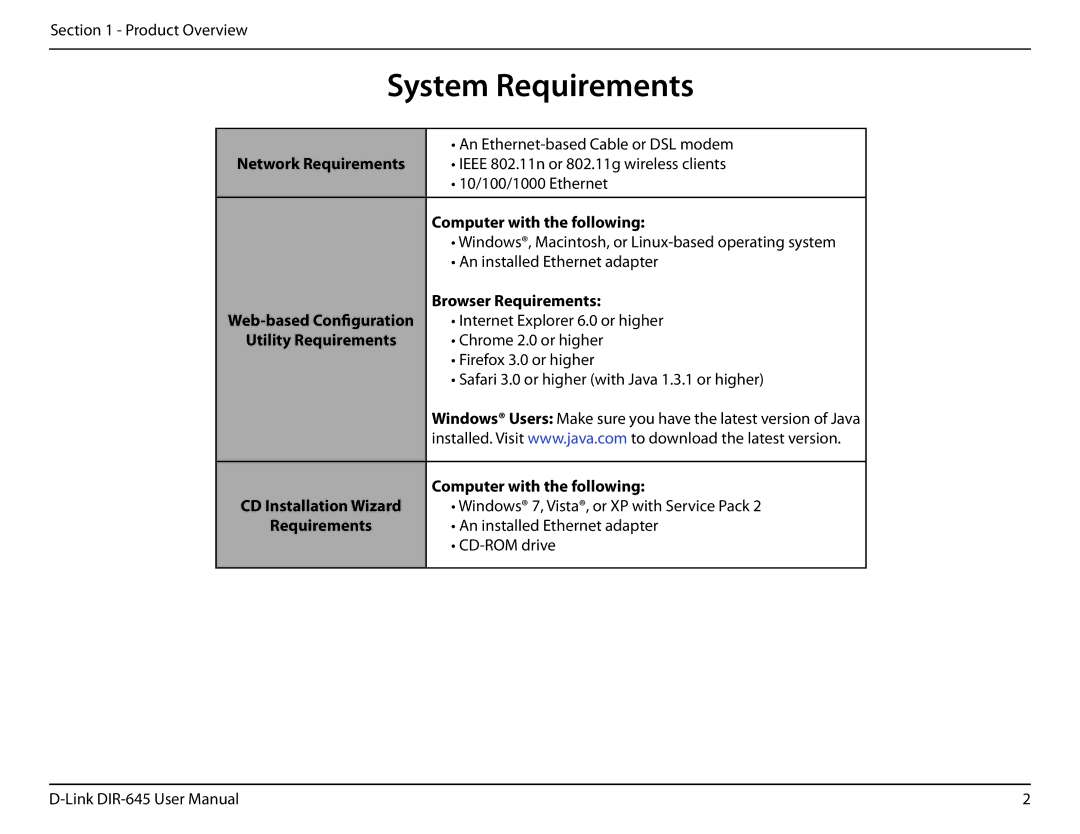 D-Link DIR-645 manual System Requirements, Computer with the following, Browser Requirements 