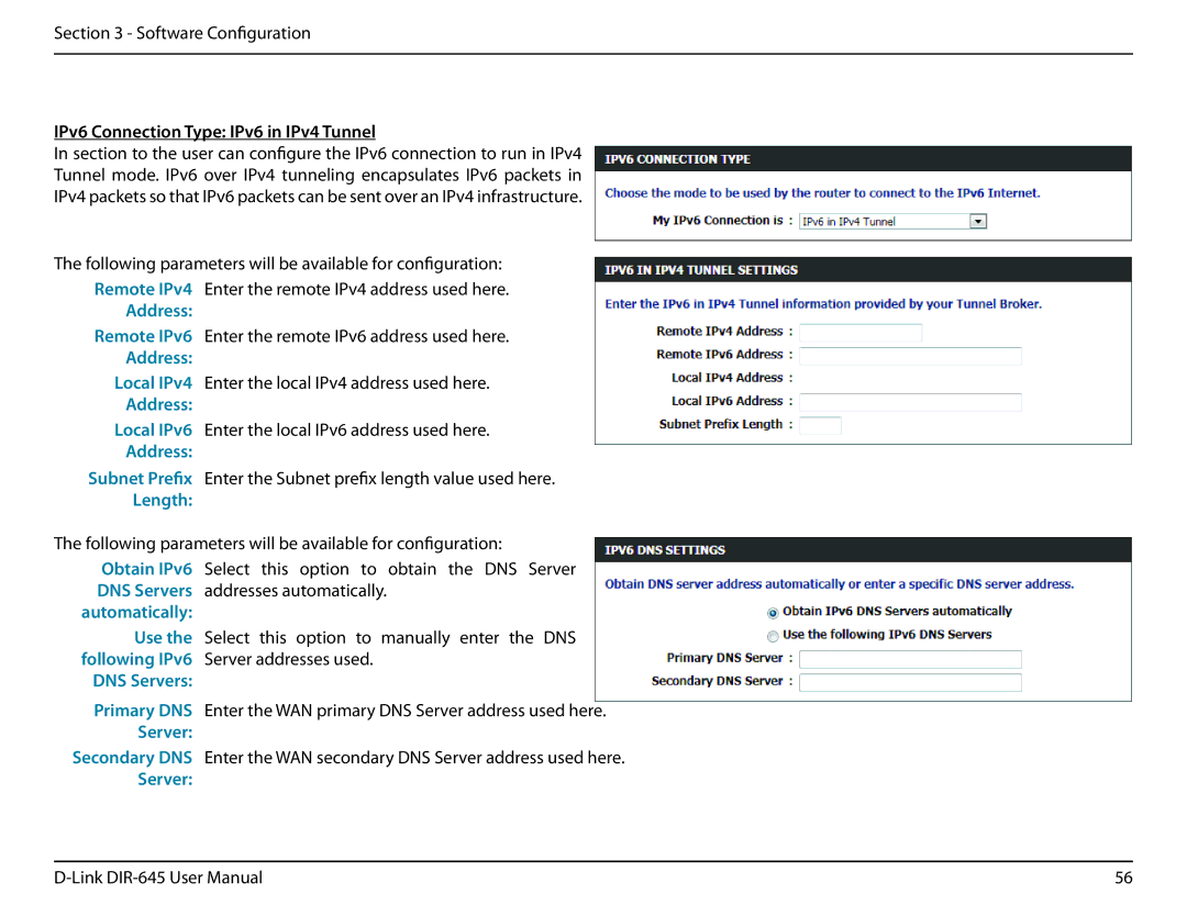 D-Link DIR-645 manual IPv6 Connection Type IPv6 in IPv4 Tunnel, Length 