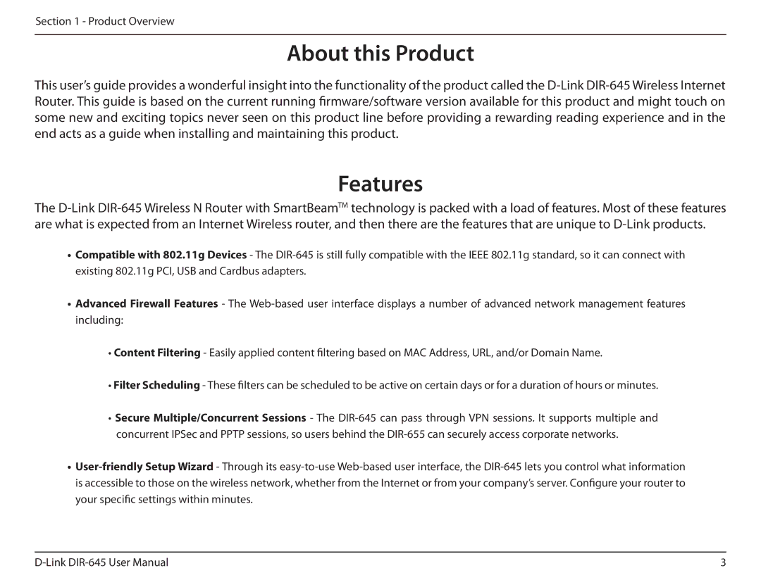 D-Link DIR-645 manual About this Product, Features 