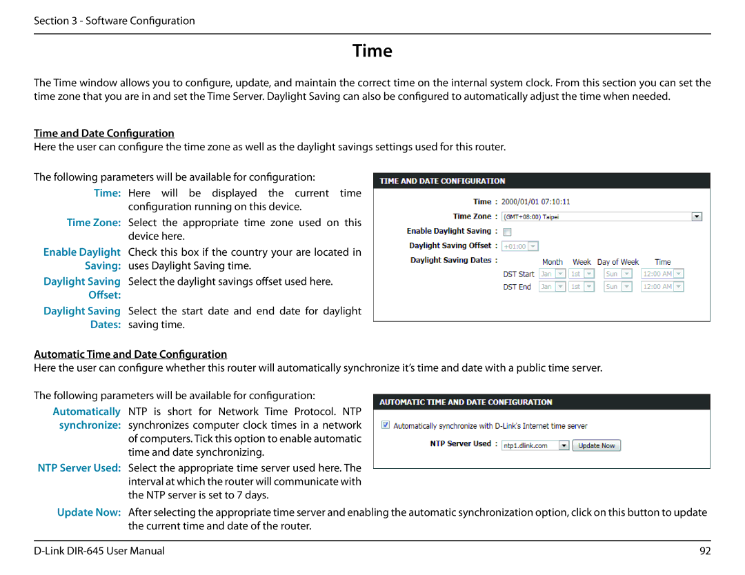 D-Link DIR-645 manual Offset, Automatic Time and Date Configuration 