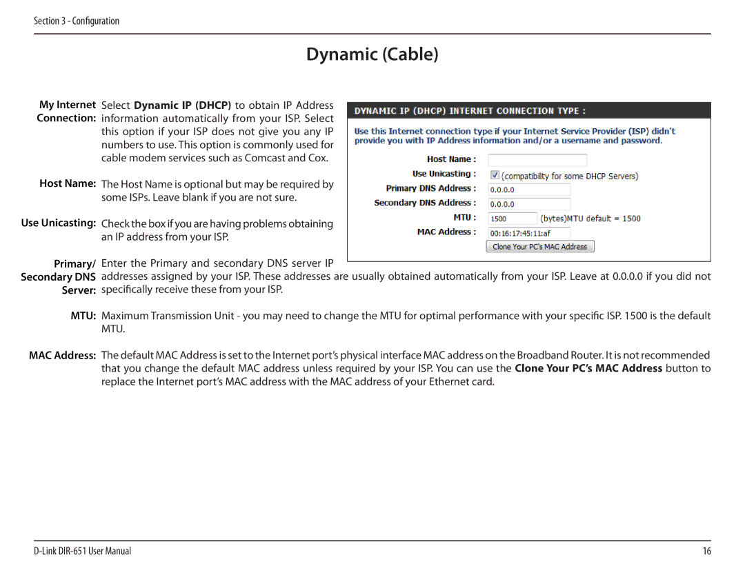 D-Link DIR-651 manual Host Name, Primary, Server, MAC Address 