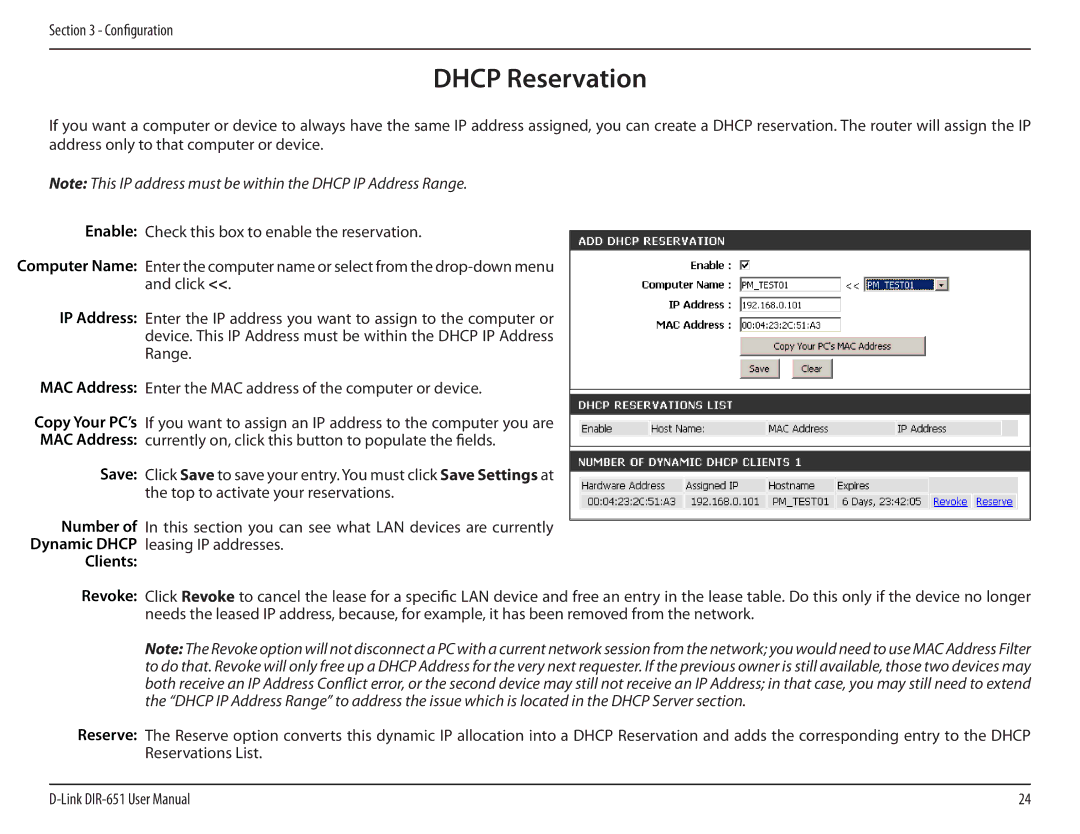 D-Link DIR-651 manual Dhcp Reservation, Clients 