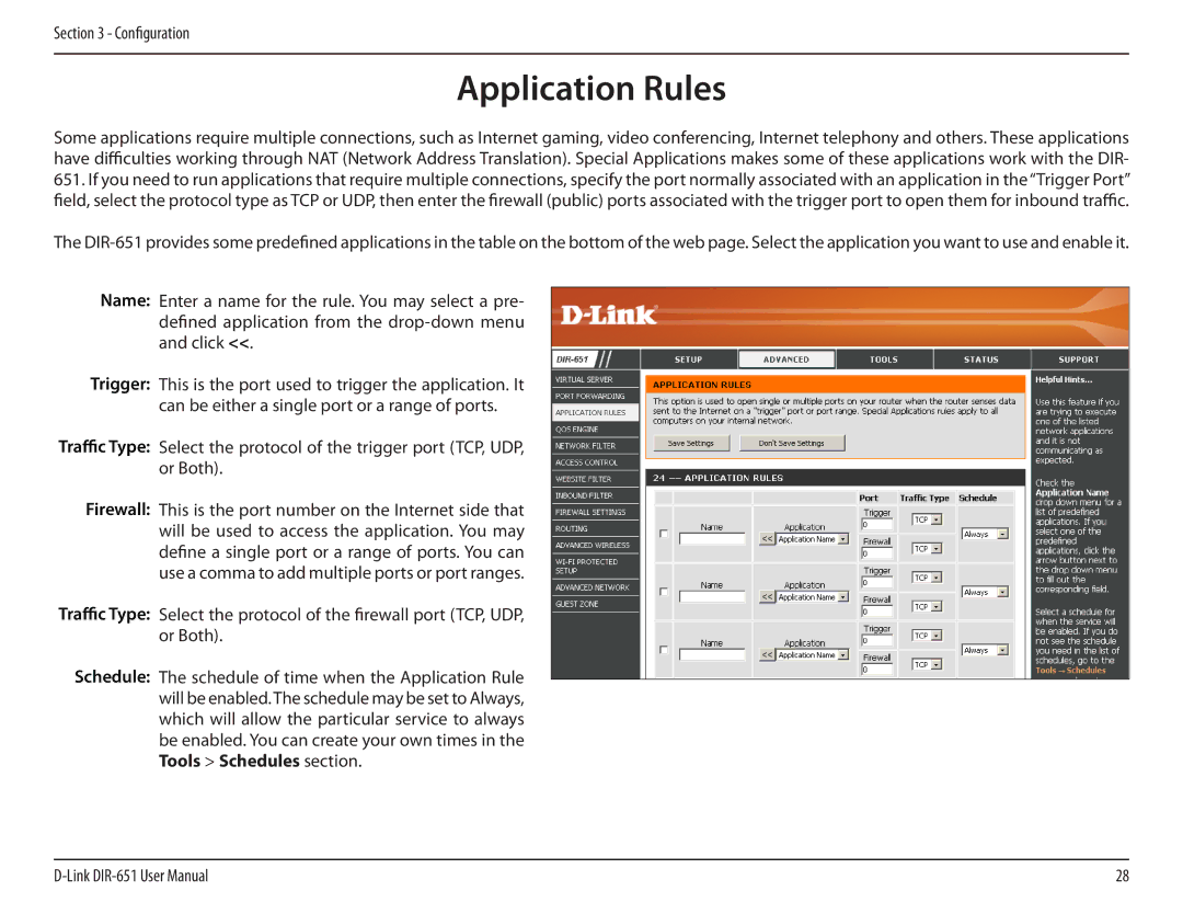 D-Link DIR-651 manual Application Rules 