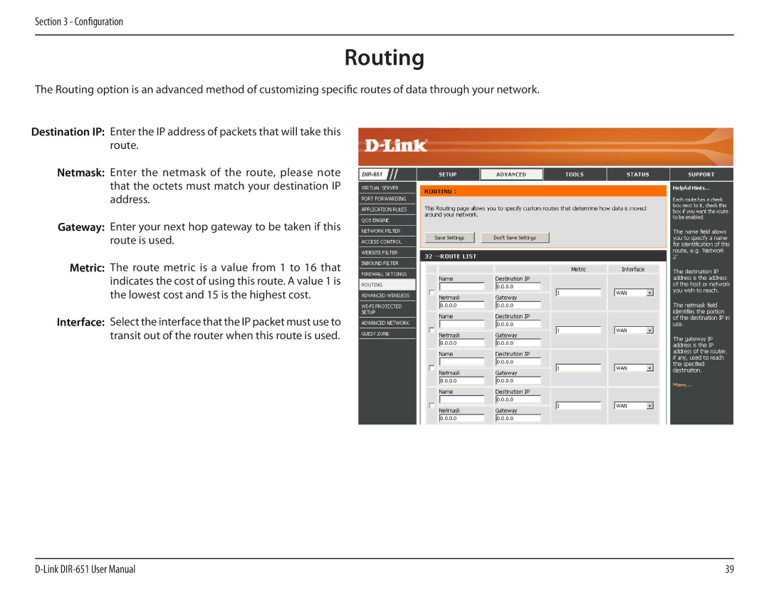 D-Link DIR-651 manual Routing 