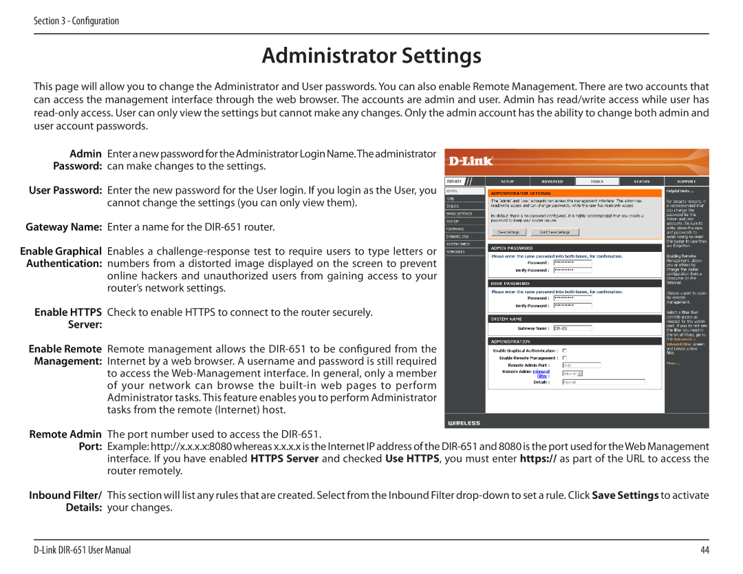 D-Link DIR-651 manual Administrator Settings, Server 