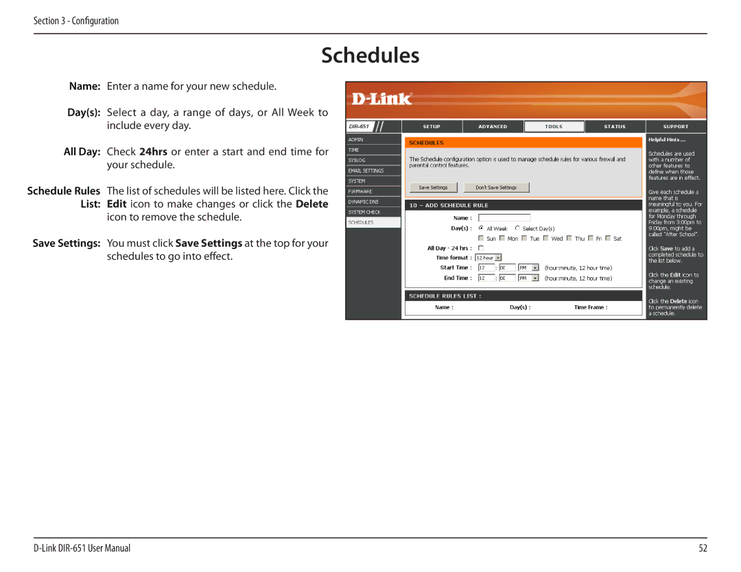 D-Link DIR-651 manual Schedules 