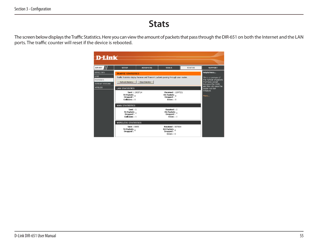 D-Link DIR-651 manual Stats 