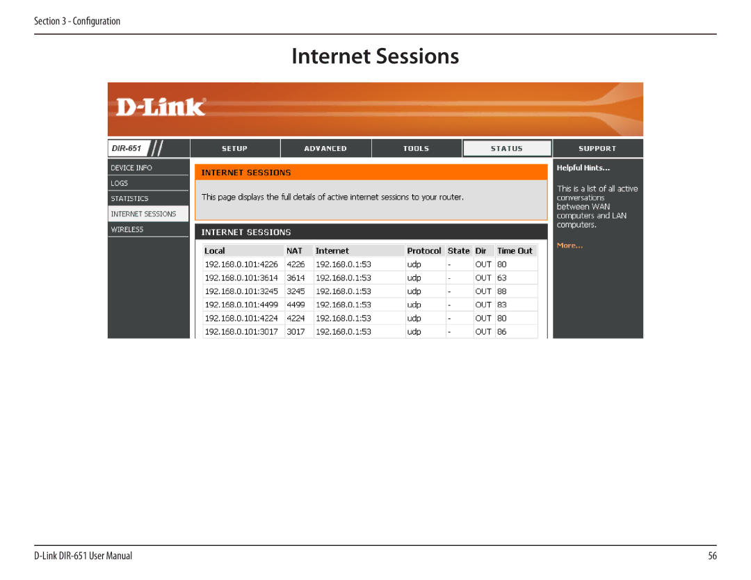 D-Link DIR-651 manual Internet Sessions 