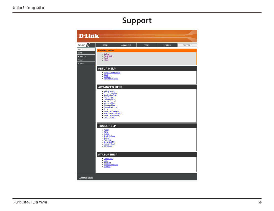 D-Link DIR-651 manual Support 