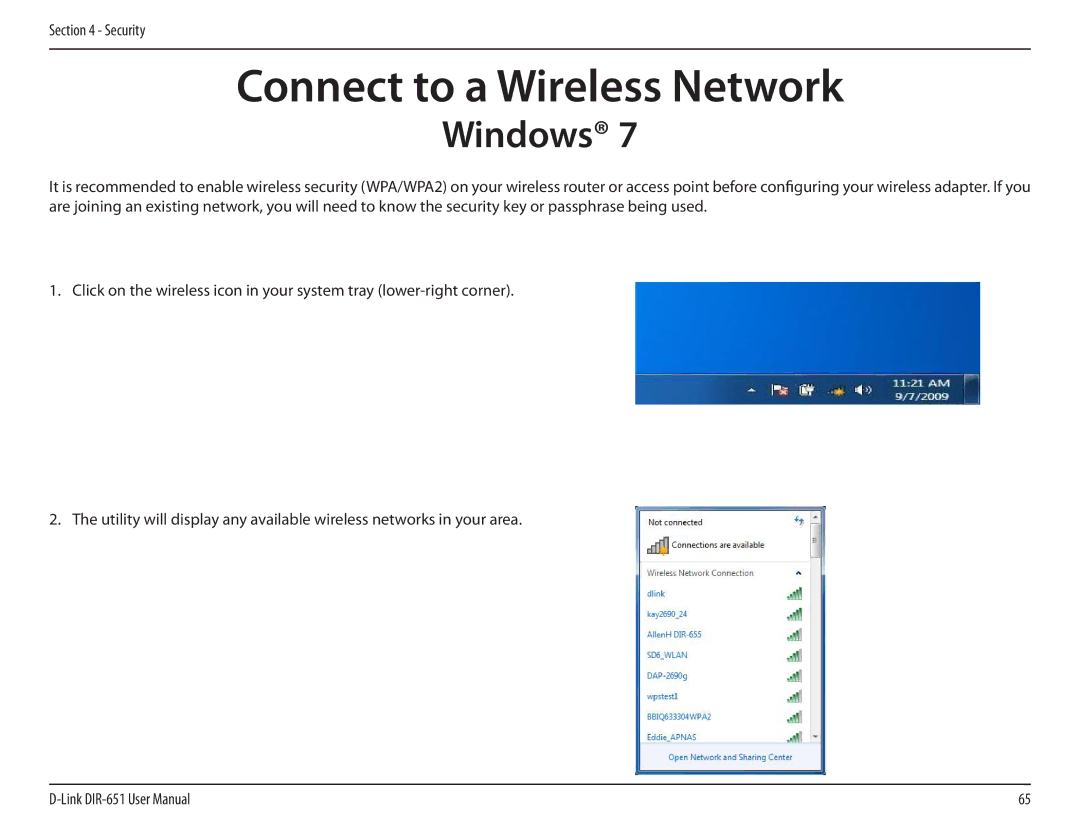 D-Link DIR-651 manual Connect to a Wireless Network, Windows 