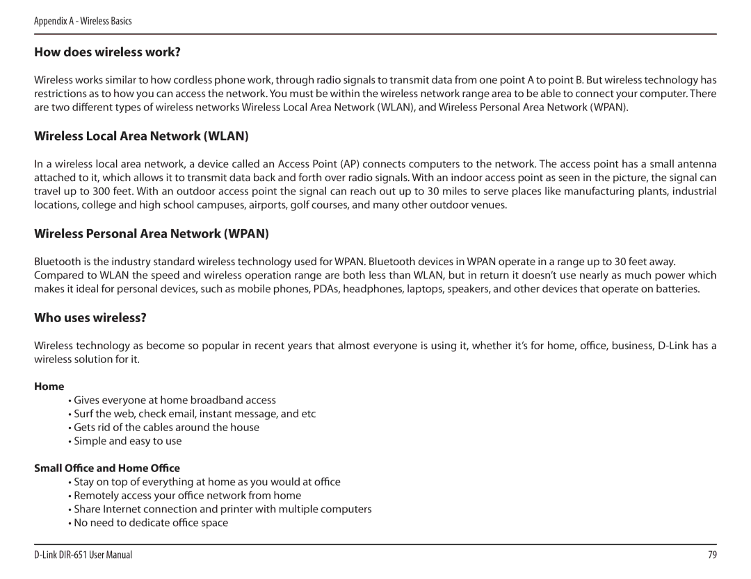 D-Link DIR-651 manual How does wireless work?, Wireless Local Area Network Wlan, Wireless Personal Area Network Wpan 