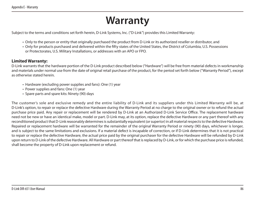 D-Link DIR-651 manual Limited Warranty 