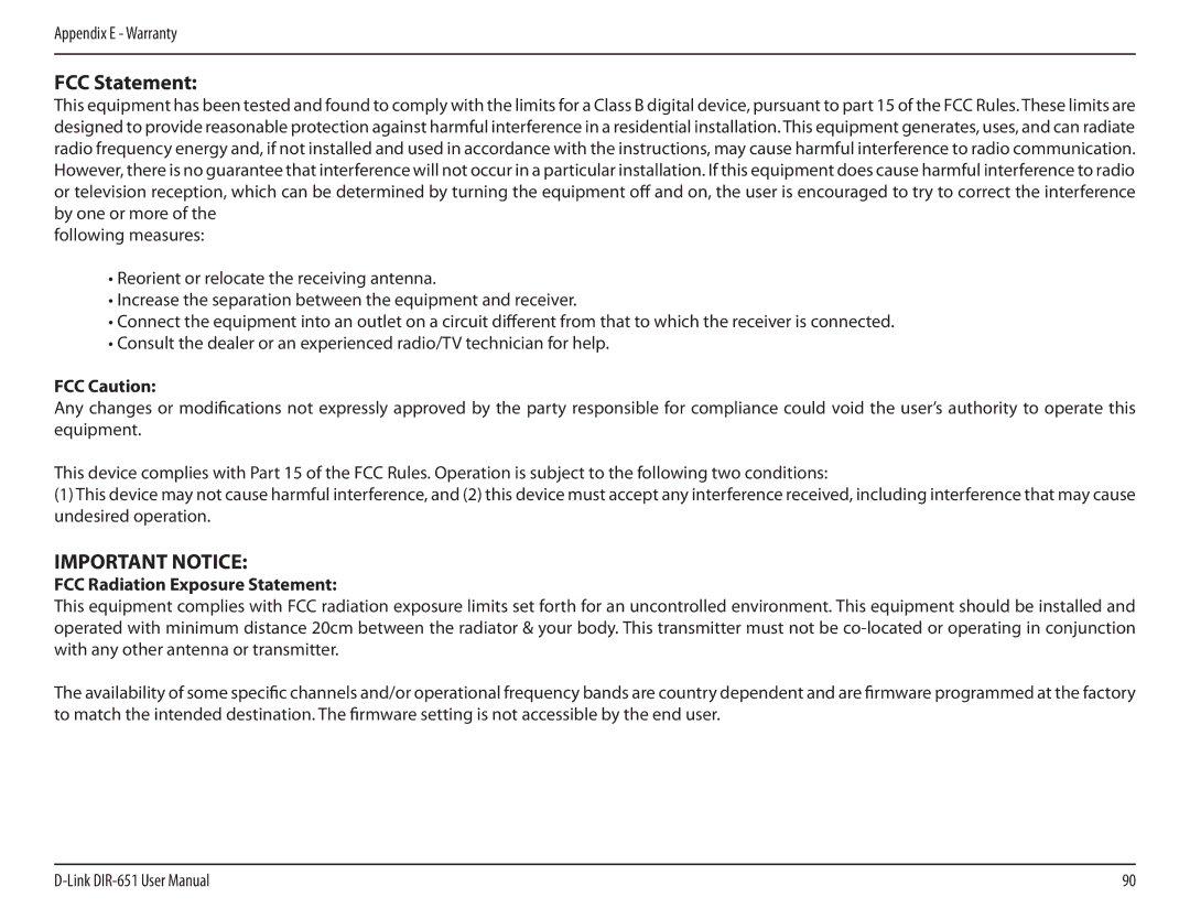 D-Link DIR-651 manual FCC Statement, FCC Caution, FCC Radiation Exposure Statement 