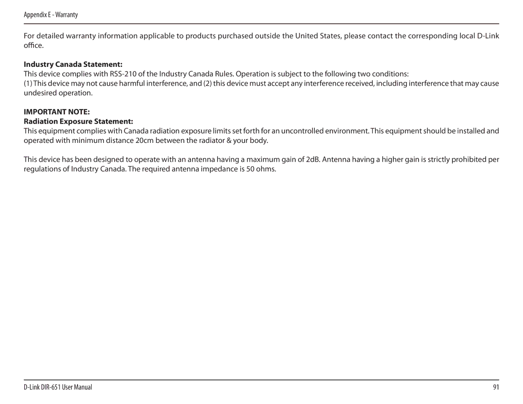 D-Link DIR-651 manual Industry Canada Statement, Radiation Exposure Statement 