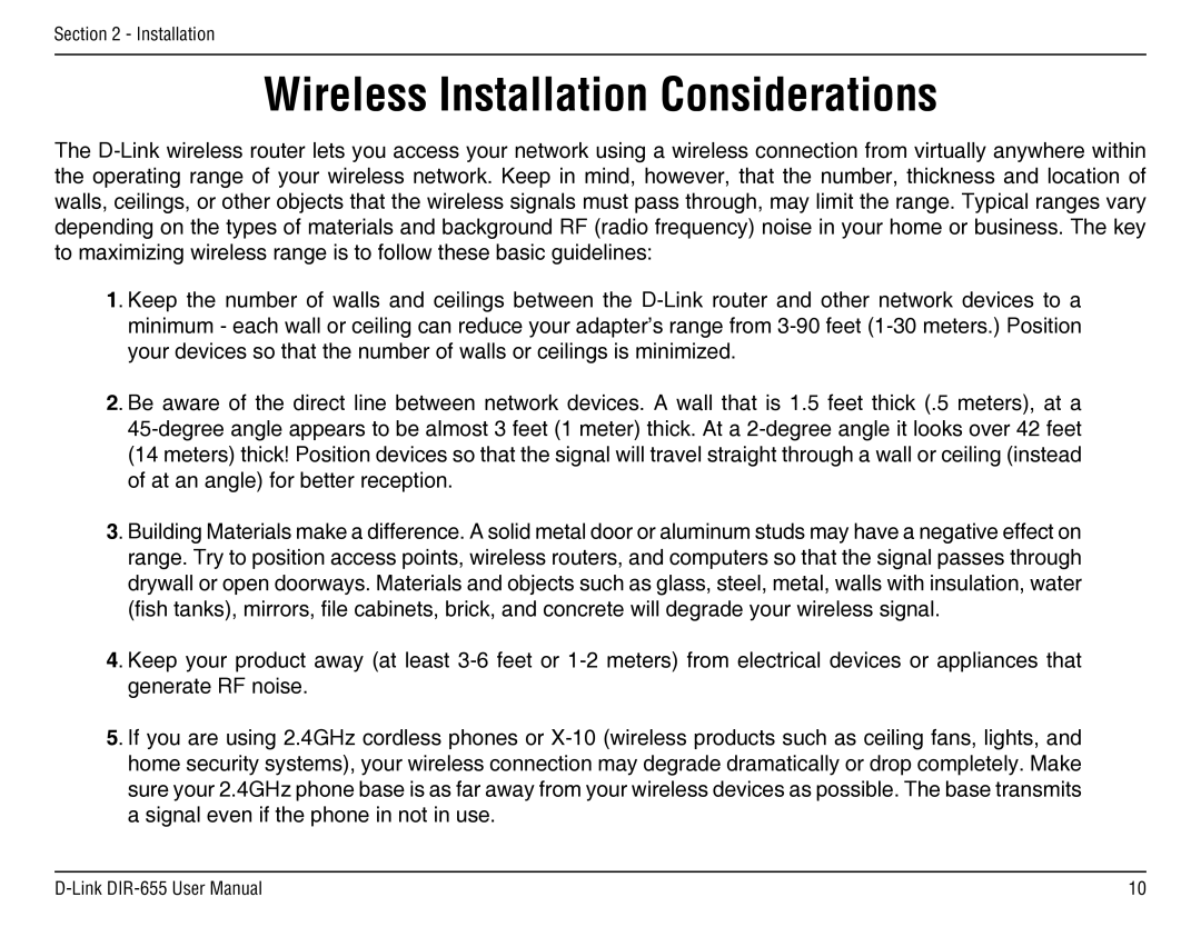 D-Link DIR-655 manual Wireless Installation Considerations 