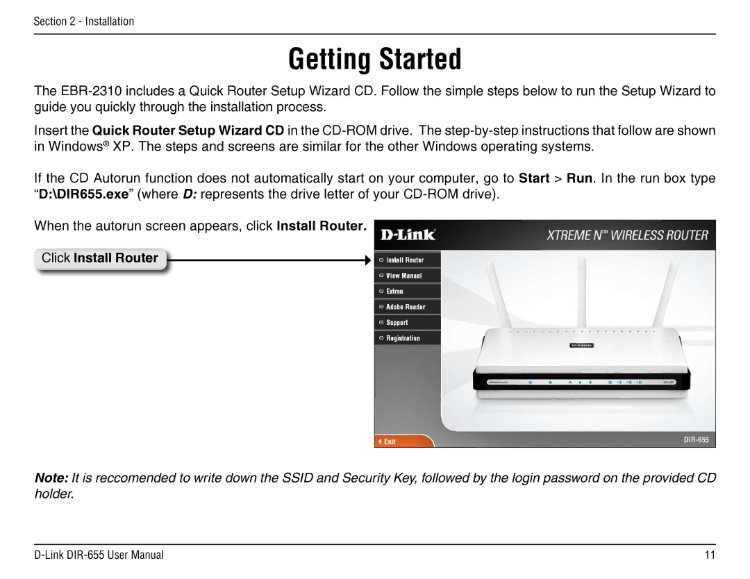 D-Link DIR-655 manual Getting Started, Click Install Router 