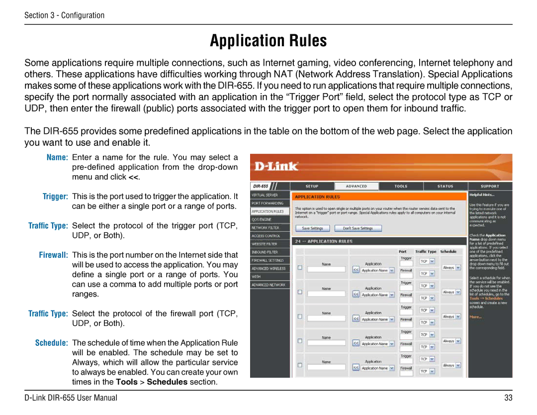 D-Link DIR-655 manual Application Rules 