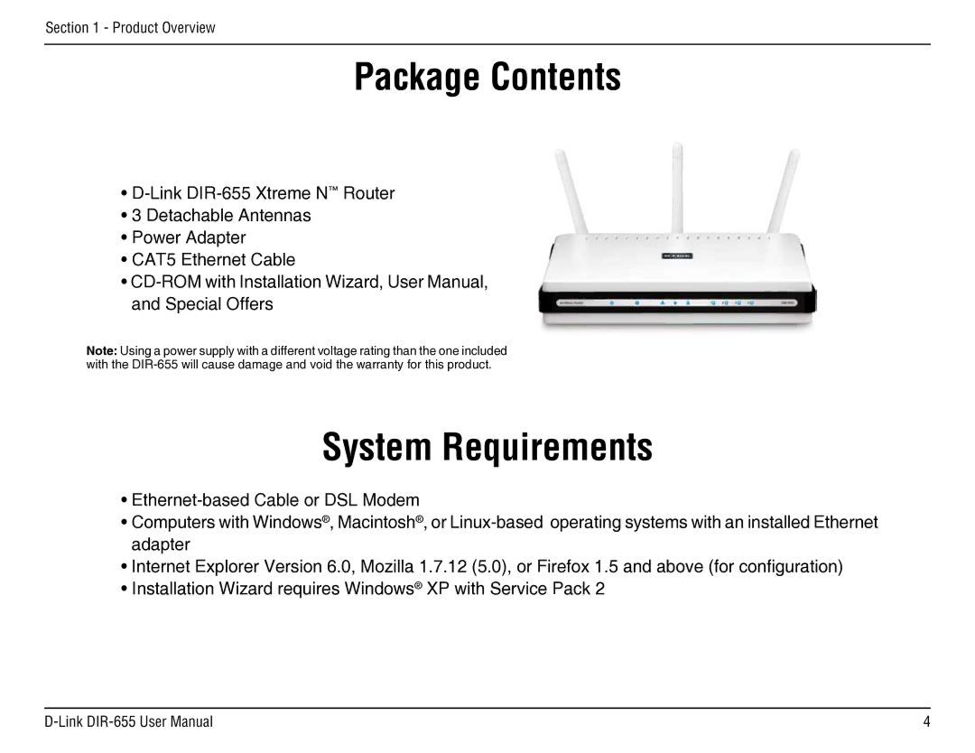 D-Link DIR-655 manual ProductPackageOverviewContents 