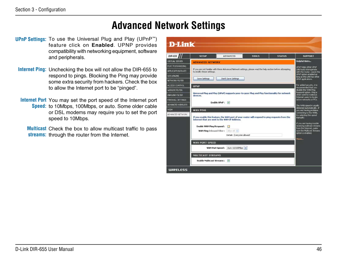 D-Link DIR-655 manual Advanced Network Settings 