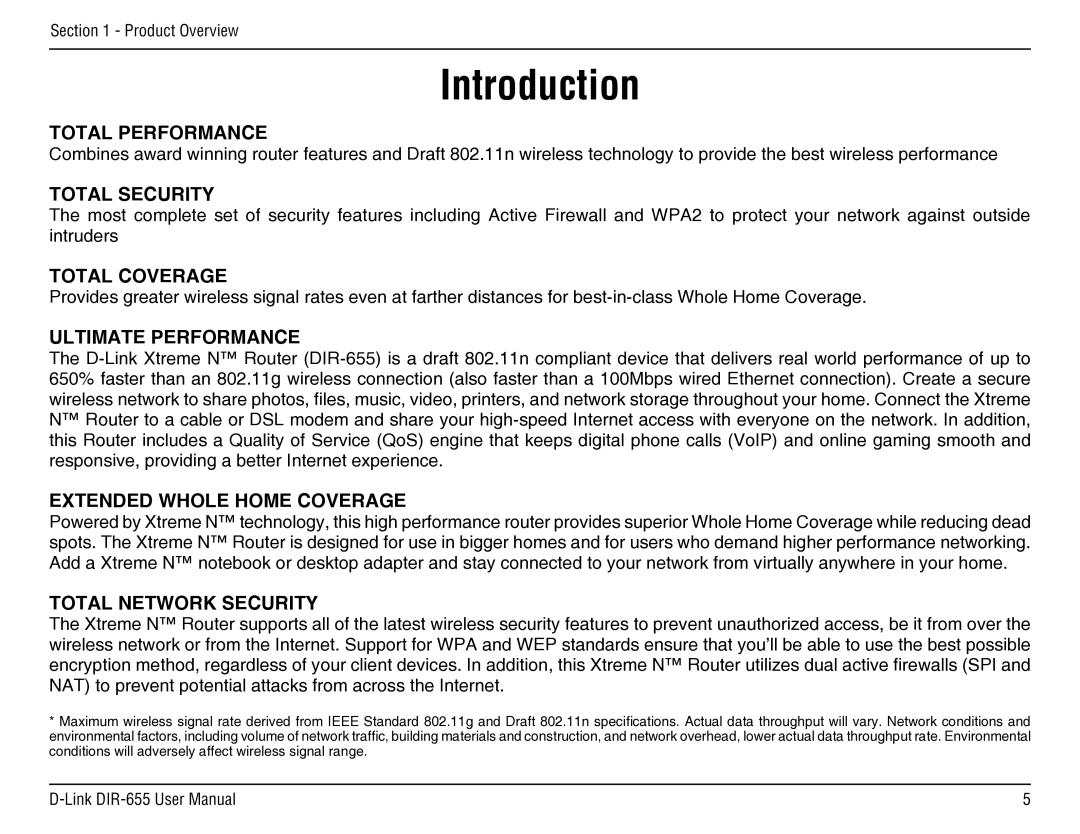 D-Link DIR-655 manual Introduction, Total Performance 