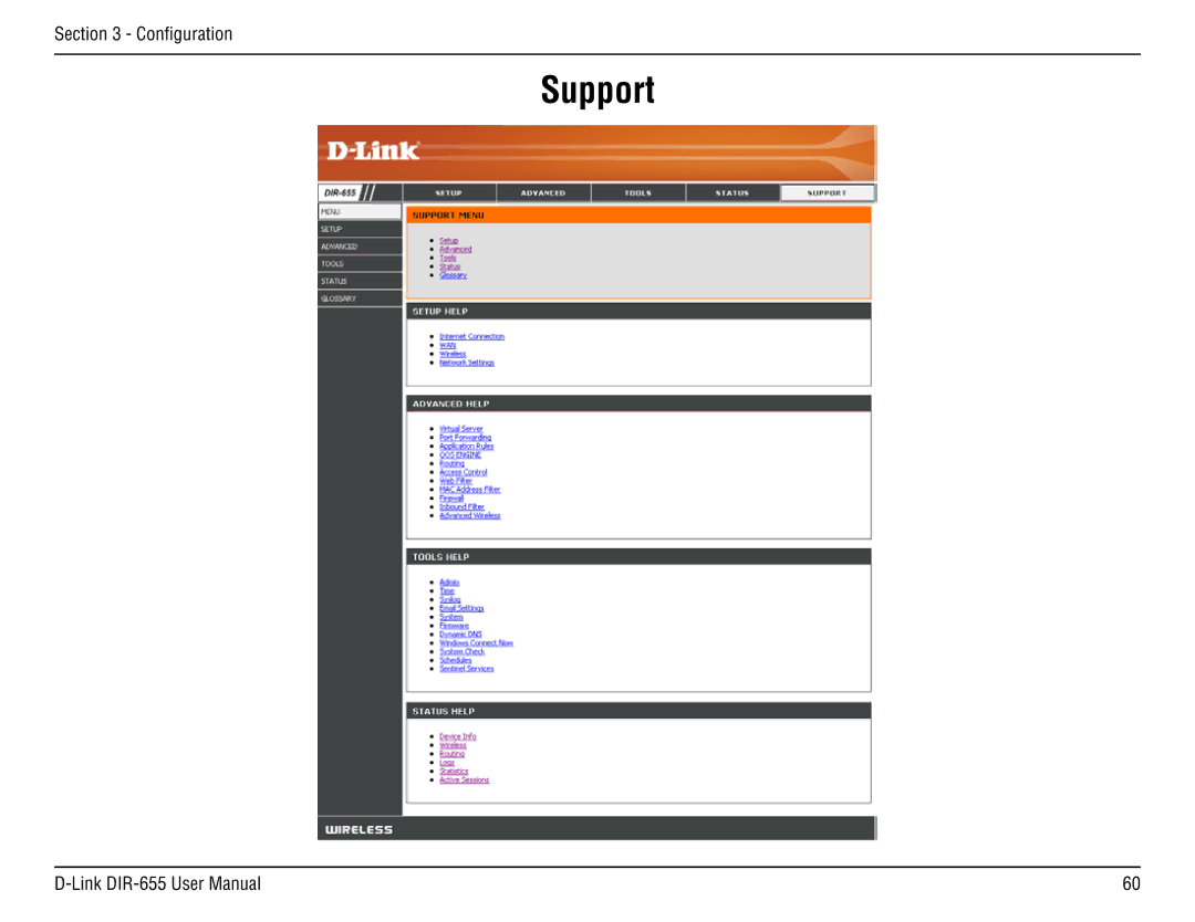 D-Link DIR-655 manual Support 