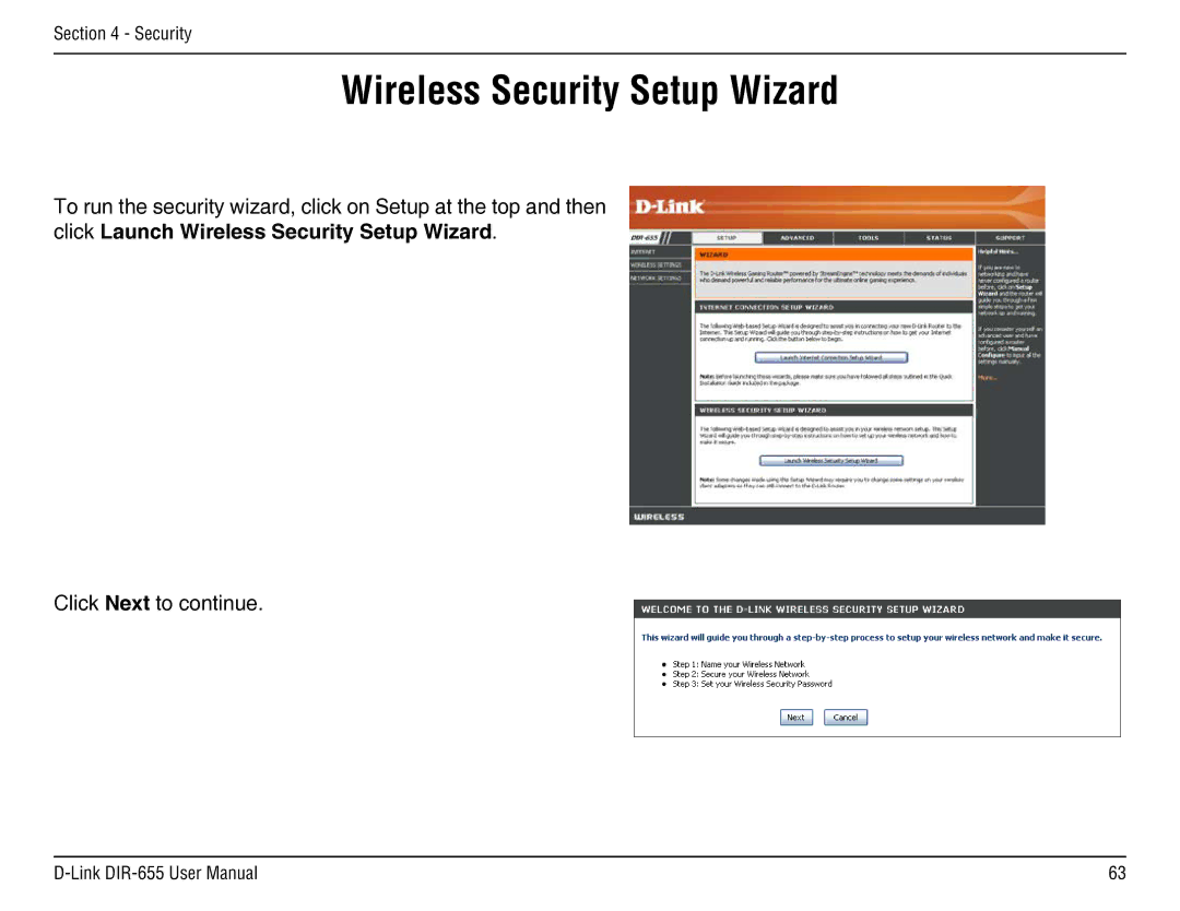 D-Link DIR-655 manual Wireless Security Setup Wizard 