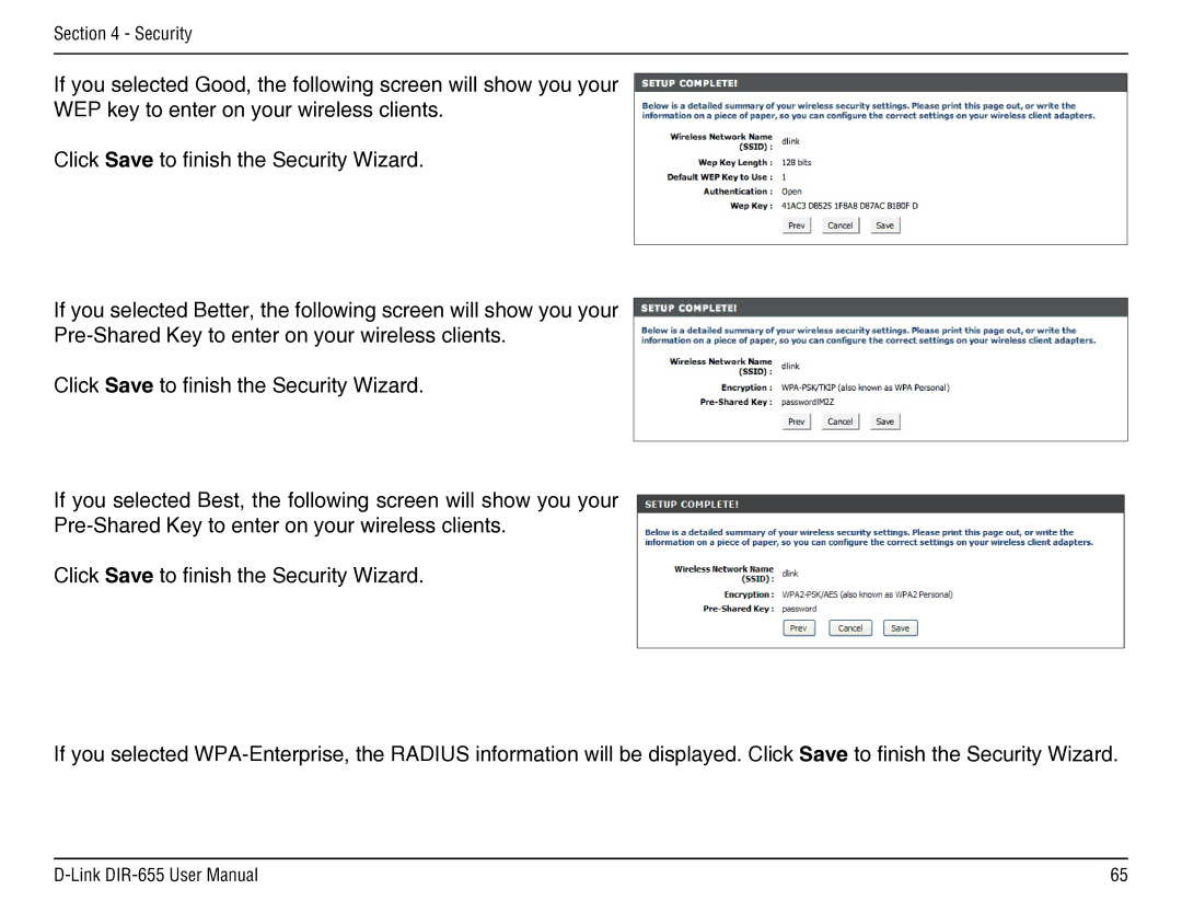 D-Link DIR-655 manual Security 