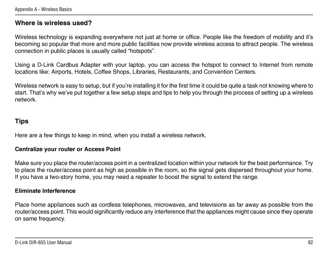 D-Link DIR-655 manual Centralize your router or Access Point, Eliminate Interference 