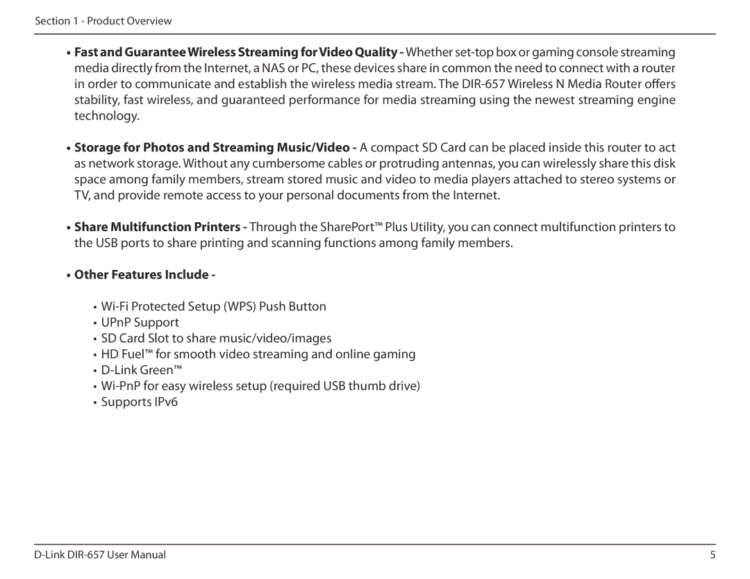 D-Link DIR-657 manual Other Features Include 