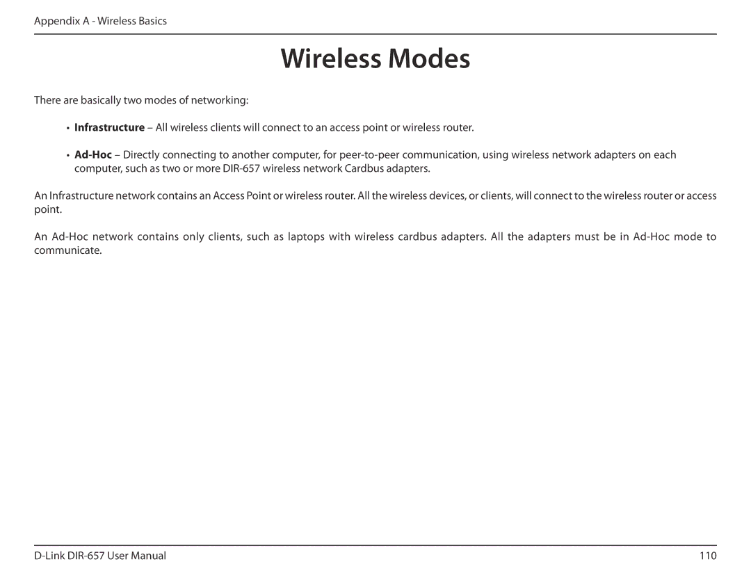 D-Link DIR-657 manual Wireless Modes 