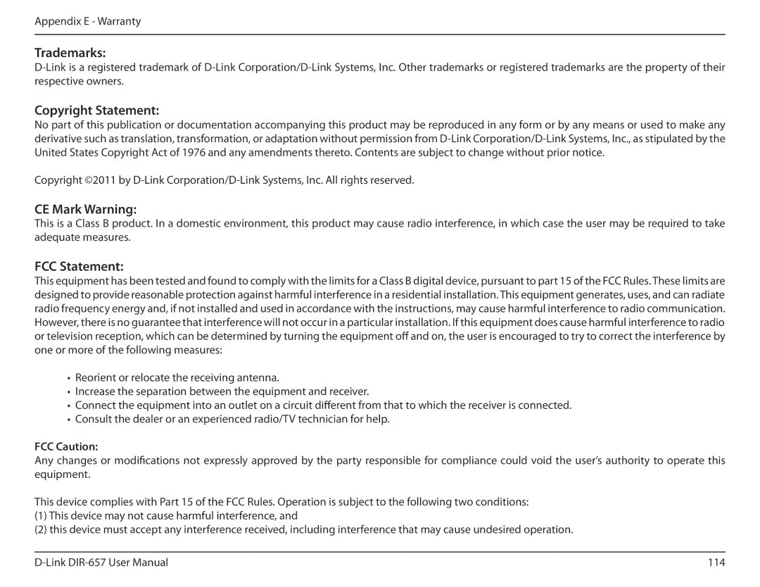 D-Link DIR-657 manual Trademarks, FCC Caution 