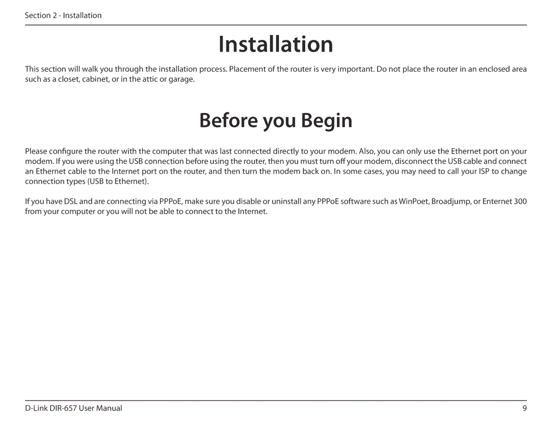 D-Link DIR-657 manual Installation, Before you Begin 